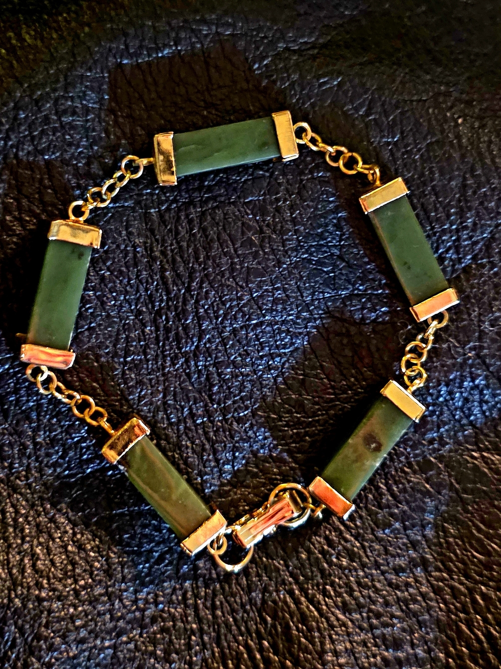 Source Unknown Gold-Tone Bracelet with Green Stone Bars